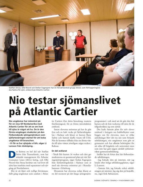 Nio testar sjömanslivet på Atlantic Cartier - Sveriges Redareförening