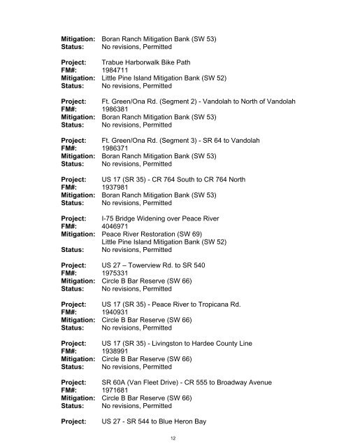 2012 FDOT Mitigation Plan - Southwest Florida Water Management ...