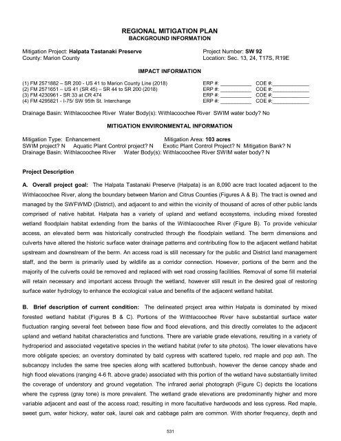 2012 FDOT Mitigation Plan - Southwest Florida Water Management ...