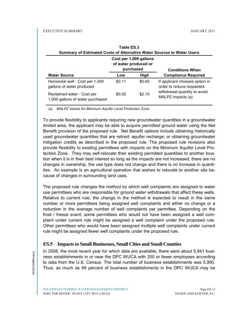 Statement of Estimated Regulatory Costs for the Dover / Plant City ...