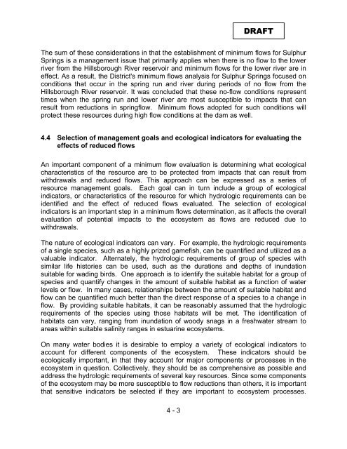 The Determination of Minimum Flows for Sulphur Springs, Tampa