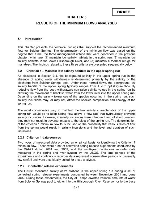 The Determination of Minimum Flows for Sulphur Springs, Tampa