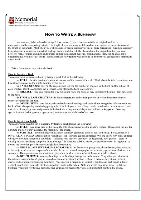 how to write summary of college