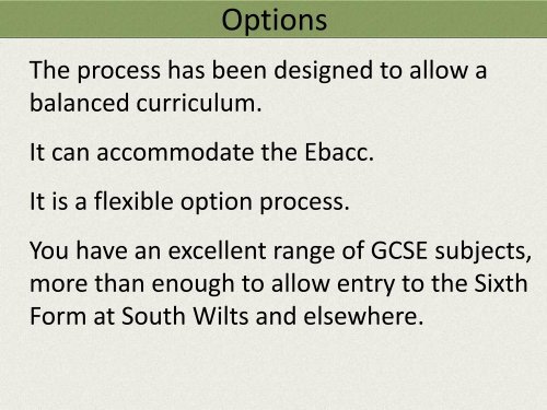 Year 9 Options Evening Presentation - South Wilts Grammar School ...