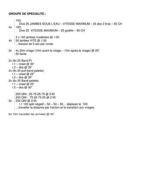 Cahier d'entraînement - Swimming Canada