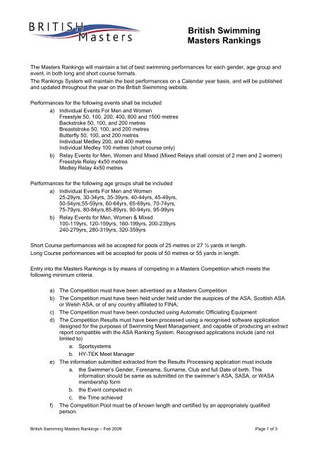 British Swimming Masters Rankings - Swimming.Org