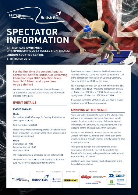 SPECTATOR INFORMATION - Potters Bar Swimming Club