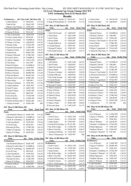 Full Results - Swimming South Africa