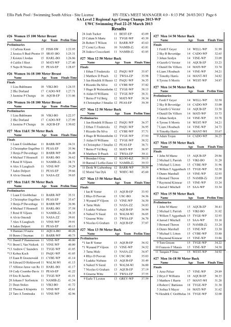 Full Results - Swimming South Africa