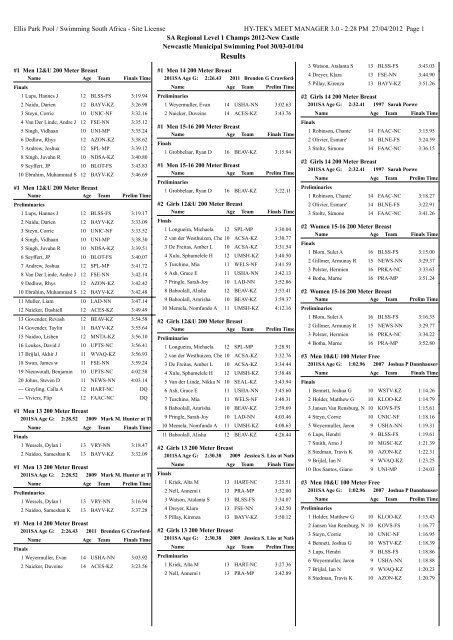 Results - Swimming South Africa