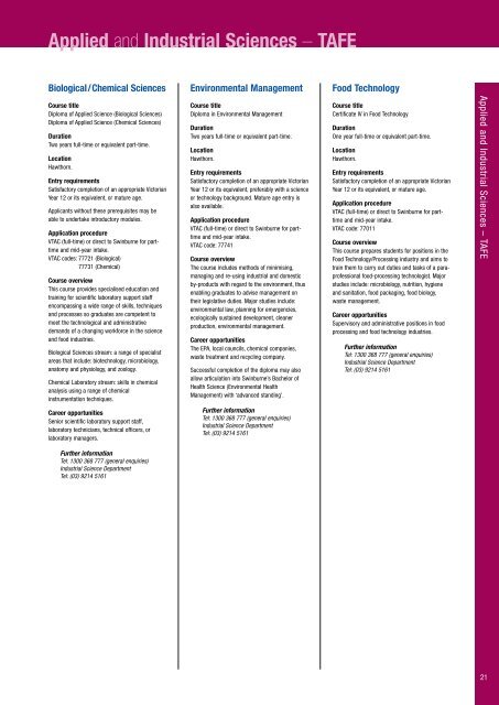 2001 Swinburne Undergraduate and TAFE Course Guide