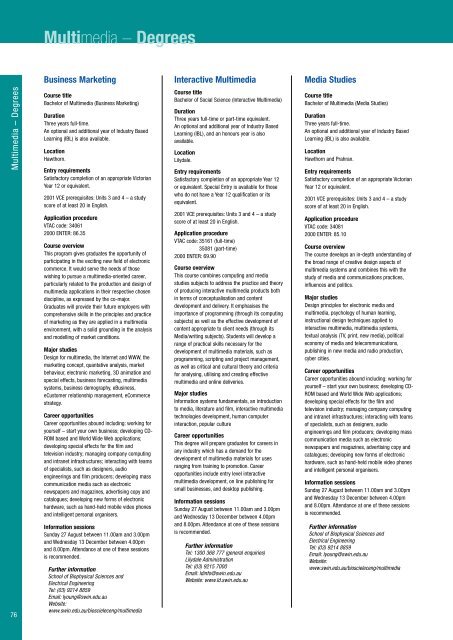 2001 Swinburne Undergraduate and TAFE Course Guide