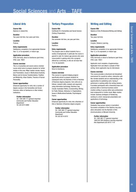 2001 Swinburne Undergraduate and TAFE Course Guide