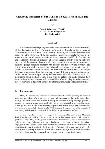 Ultrasonic Inspection of Sub-surface Defects in Aluminium Die-Casting