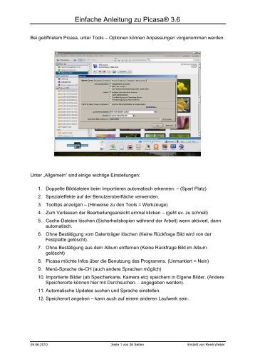 Einfache Anleitung zu Picasa 3 - Computeria Urdorf