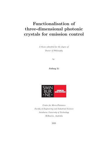 Functionalisation of three-dimensional photonic crystals for emission ...