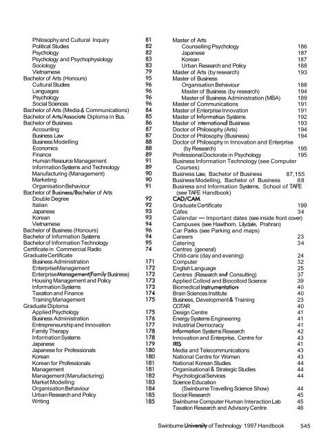 1997 Swinburne Higher Education Handbook