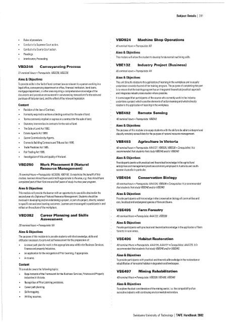 2002 Swinburne TAFE Handbook - Swinburne University of ...