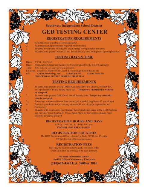 GED TESTING CENTER - Southwest ISD