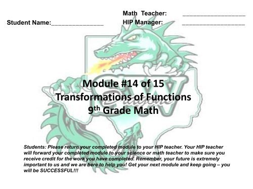 Module #14 of 15 Transformations of Functions 9th Grade Math
