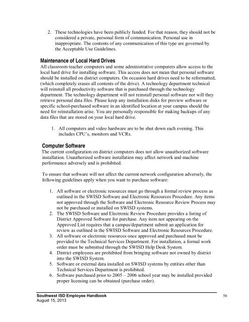 12-13 Employee Handbook Cover.psd - Southwest ISD