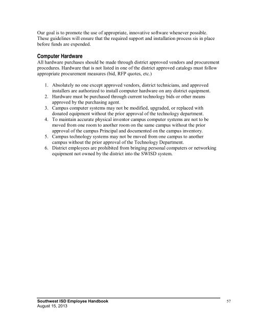 12-13 Employee Handbook Cover.psd - Southwest ISD
