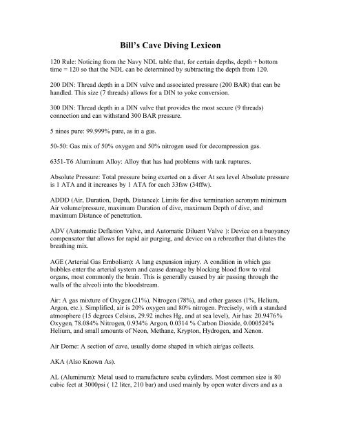 Bill S Cave Diving Lexicon Bei Swiss Cave Diving Bill S Cave Diving Lexicon Bei Swiss Cave Diving