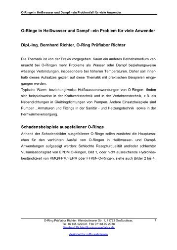 O-Ringe in Heisswasser und Dampf - O-Ring PrÃ¼flabor Richter GmbH