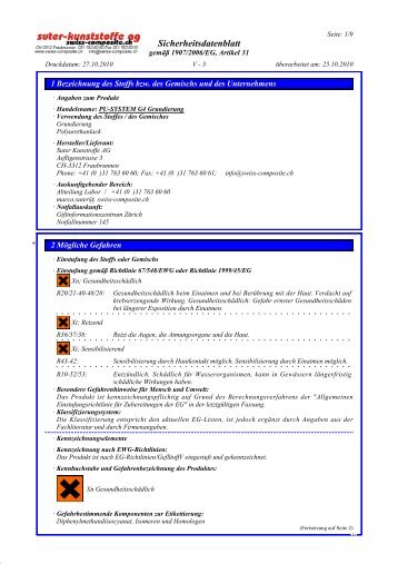 Sicherheitsdatenblatt - Suter Swiss-Composite Group