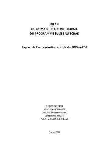 bilan du domaine economie rurale du programme suisse au tchad