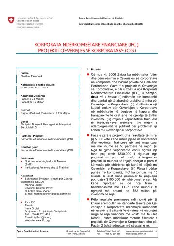 Korporata Ndërkombëtare Financiare (IFC): Projekti I ... - admin.ch