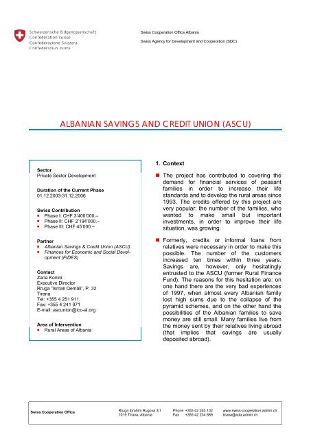 ALBANIAN SAVINGS AND CREDIT UNION (ASCU)