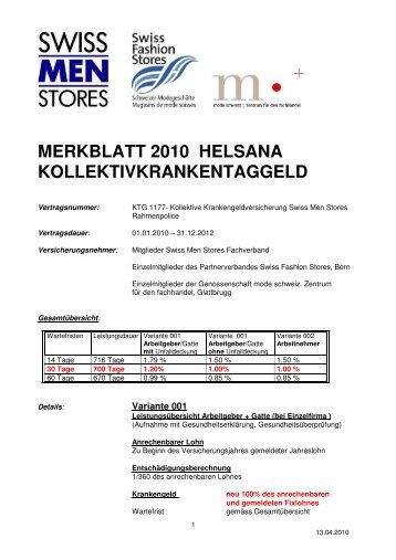 MERKBLATT Helsana 2010 - Swiss Fashion Stores