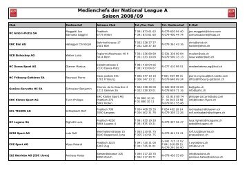 Adressen Medienchefs NLA 2008 def - Swiss Ice Hockey