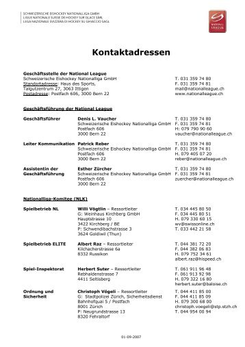 Kontaktadressen - Swiss Ice Hockey