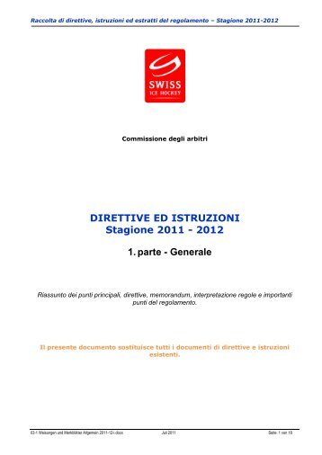 Direttive et istruzioni stagione 2011-12 1.parte ... - Swiss Ice Hockey