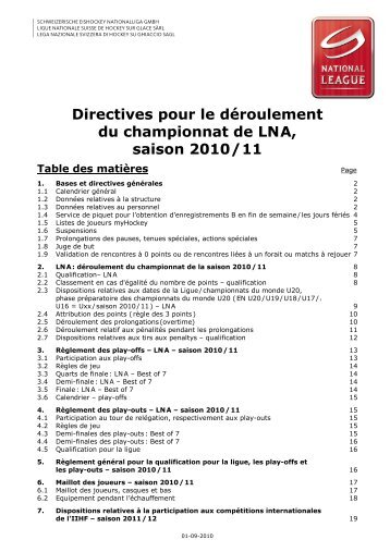 Directives pour le dÃ©roulement du championnat ... - Swiss Ice Hockey