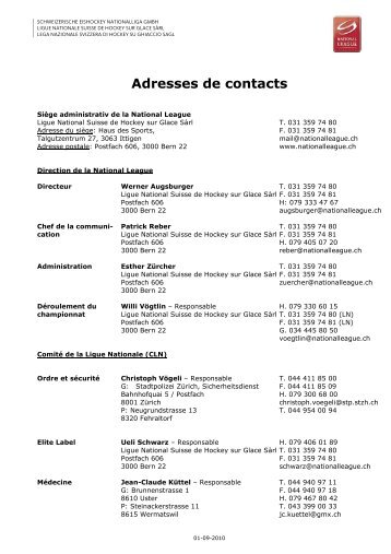 Adresses de contacts - Swiss Ice Hockey