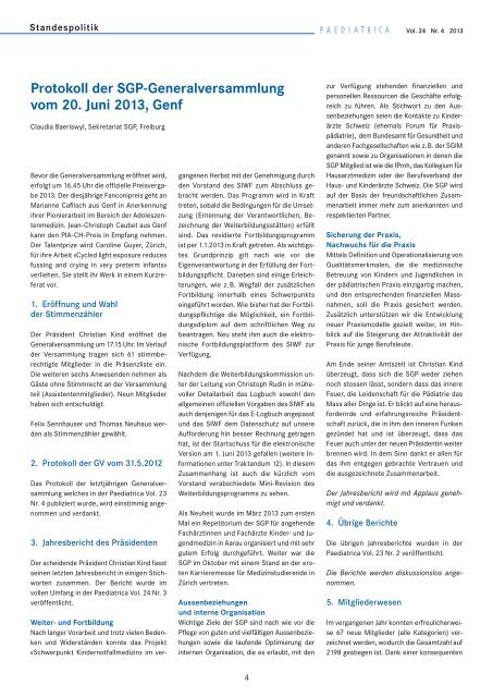 Bulletin der Schweizerischen Gesellschaft fÃ¼r PÃ¤diatrie Vol. 24 Nr. 4 ...