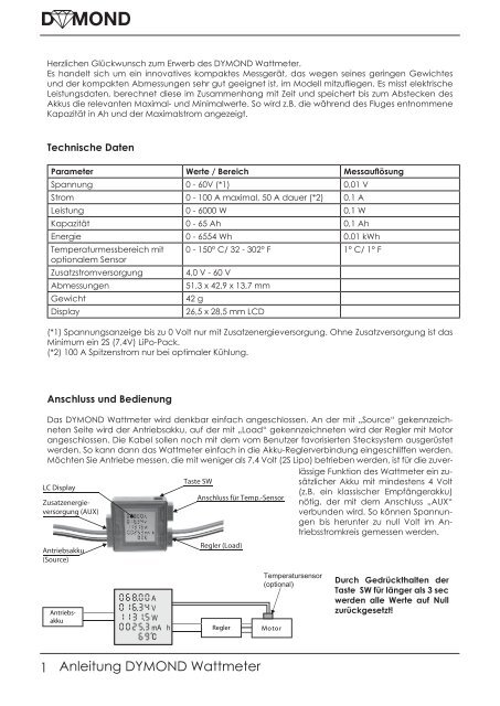 Anleitung zu DYMOND WATTMETER - Staufenbiel