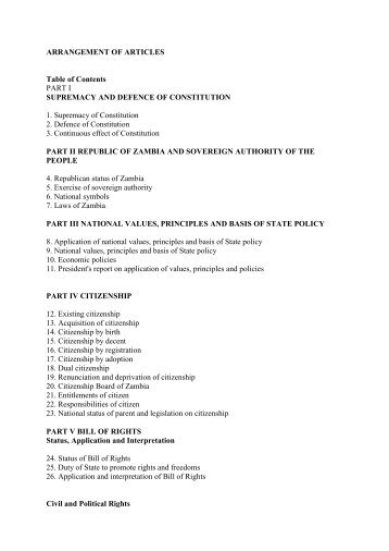 ARRANGEMENT OF ARTICLES Table of Contents PART I ...