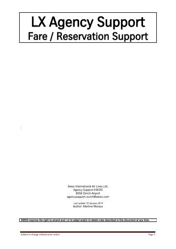 LX Agency Support GOOD TO KNOW Fare / Reservation - Swiss