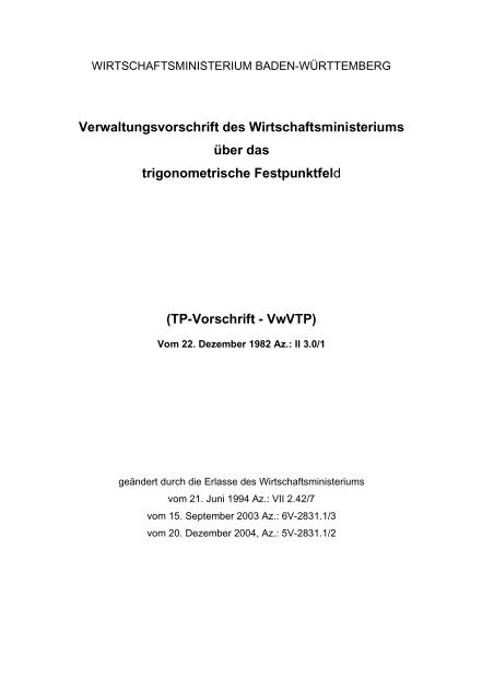 TP-Vorschrift - VwVTP - DVW Landesverein Baden-Württemberg
