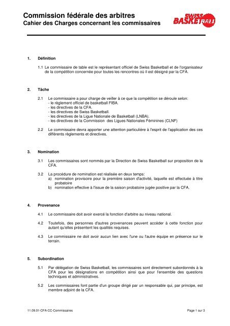 Cahier des charges commissaire - Swiss Basketball