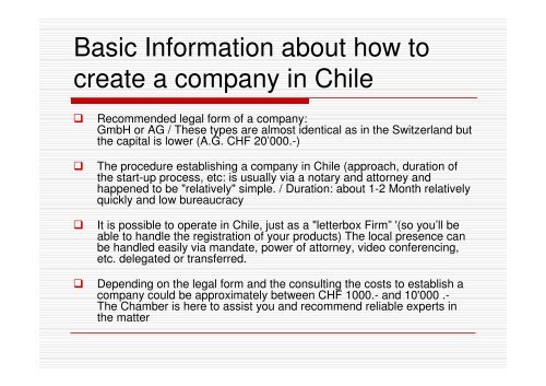 Investment and Export to Chile - CÃ¡mara Chileno-Suiza de ...