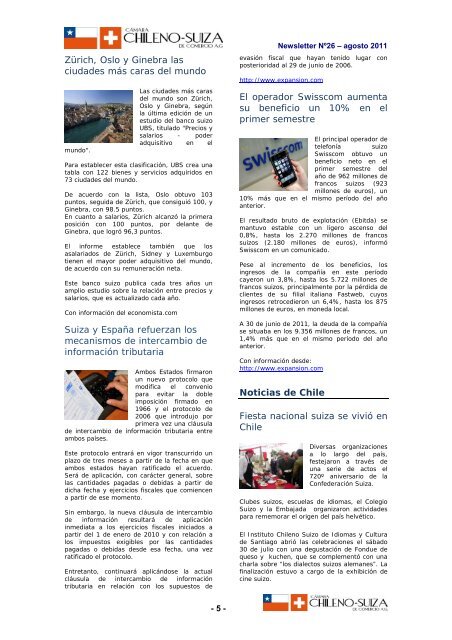 Newsletter 26 - Agosto 2011 - CÃ¡mara Chileno-Suiza de Comercio AG