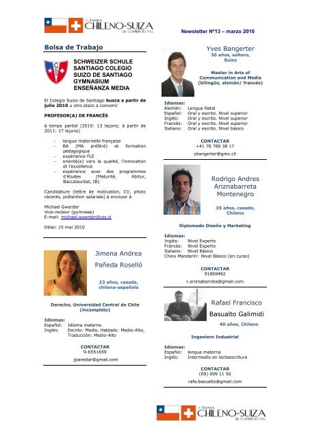 Newsletter 13 - Marzo 2010 - CÃ¡mara Chileno-Suiza de Comercio AG