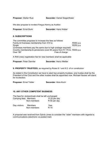 Swiss Social and Sports Club Minutes of the 89th AGM on the 27th ...