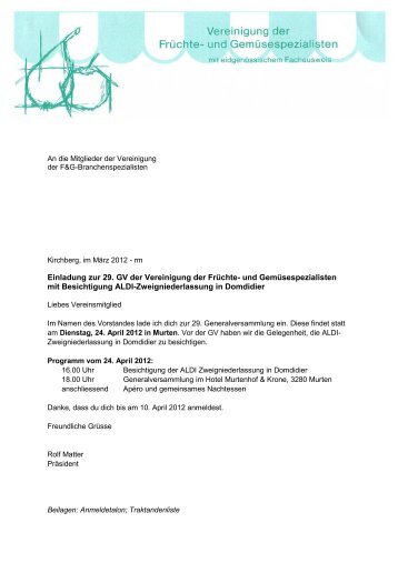 Einladung zur 29. GV der Vereinigung der FrÃ¼chte- und ... - Swisscofel