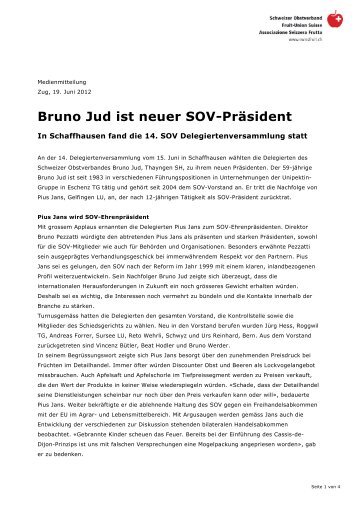 Bruno Jud ist neuer SOV-PrÃ¤sident - Swisscofel